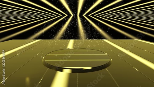 Gold Round Podium with Plus Sparkle Particles and Neon Light Beams, Luxury Award Ceremony Motion Background Video Backdrop