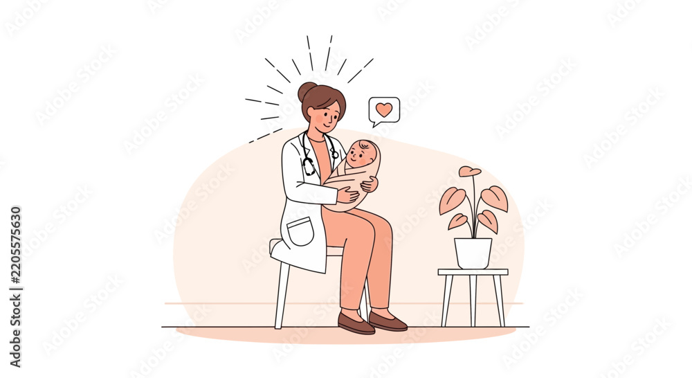 Fototapeta premium Doctor Holding Newborn Baby, Medical Care, Love, Healthcare Concept