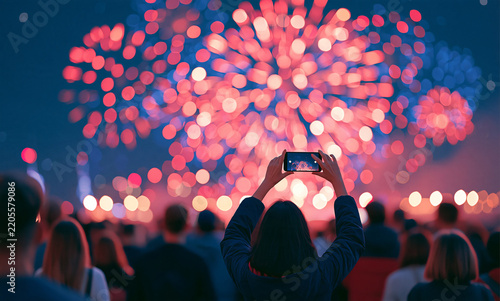 People watching fireworks show at night at 9pm