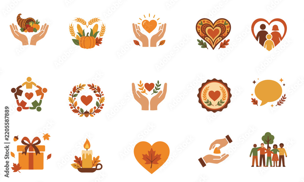 Obraz premium A collection of creative charity and community support themed coloring icon set for graphic design projects