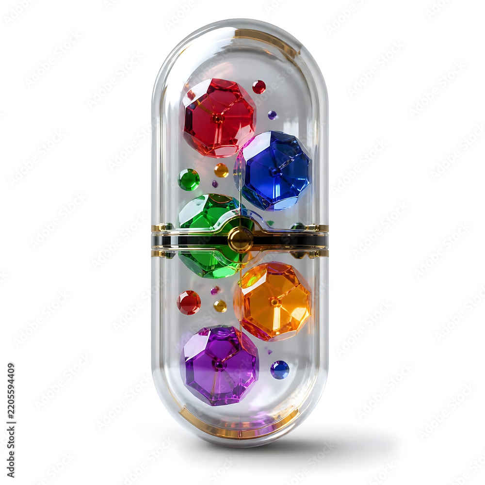 Obraz premium Colorful gemstone capsule graphic with transparent background for festive marketing designs