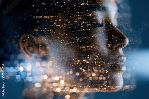 Creative Merged Profile of Person with Digital Exposure Effect