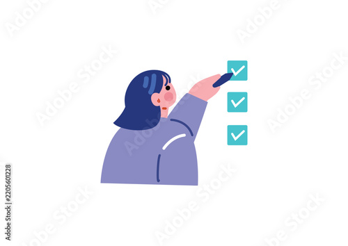 チェックマークをつける女性のイラスト