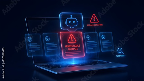 AI Unreliable Output Hallucination And Fact Check Laptop Concept