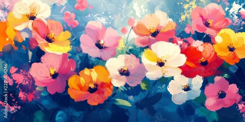 large brushstrokes colorful floral fields, Generative AI