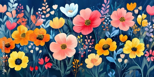 large brushstrokes colorful floral fields, Generative AI