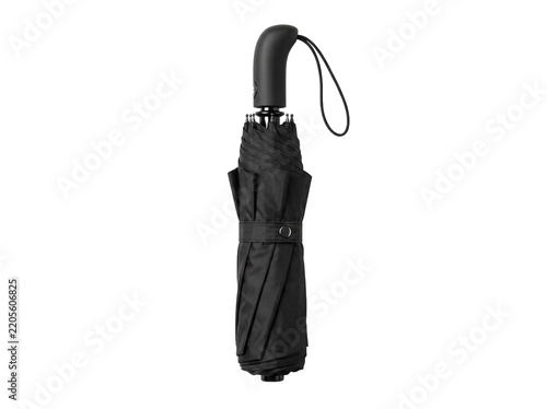 black folded umbrella isolated on white background