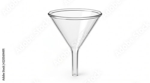 Empty glass funnel isolated on white background for laboratory or kitchen