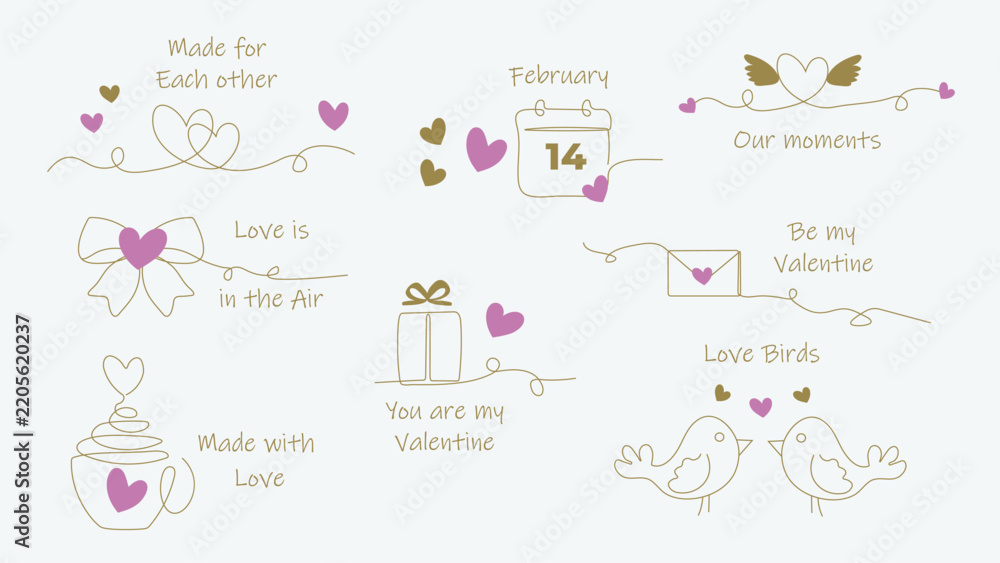 Obraz premium Set of elegant Valentine´s days Titles