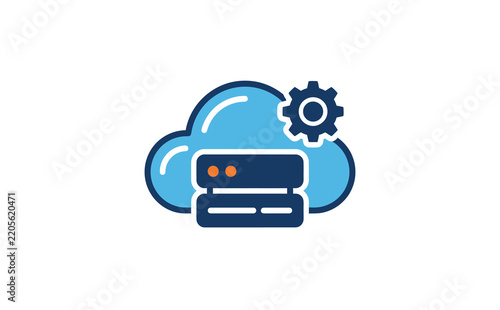 Plakat Modern blue cloud computing server icon with gear symbol for technology infrastructure