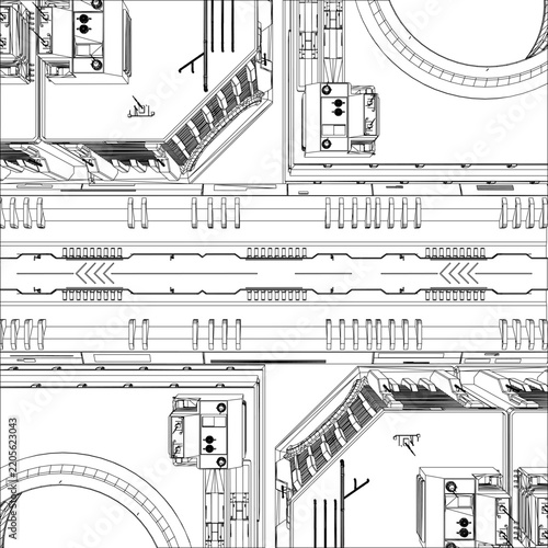 Modern Cyberpunk City Vector  Megastructures: Monolithic Brutalist Concrete Towers, Towering Glass-and-Steel Corporate Skyscrapers, And Exposed Utility Pipes.