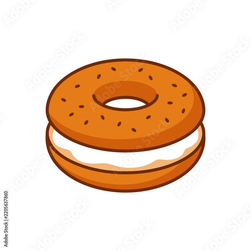 Plain bagel sandwich with thick cream cheese layer.
