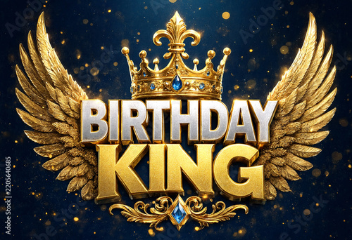 Celebration Graphic Design Birthday King With Golden Crown And Wings