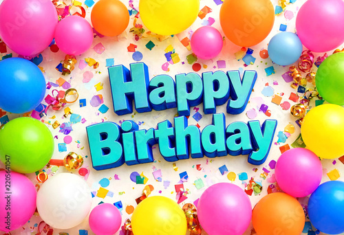 Colorful birthday celebration with confetti and balloons happy message design
