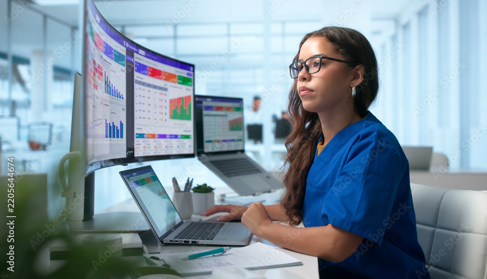 Obraz premium Pharmacovigilance Specialist Carefully Analyzes Adverse Event Reports