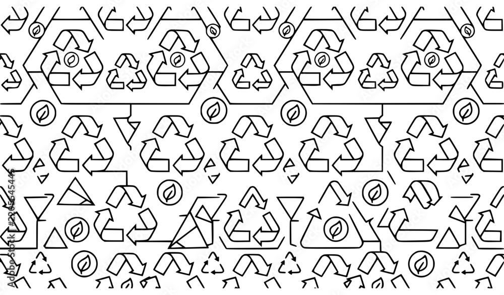 Fototapeta premium Seamless recycling symbol vector background with geometric green eco pattern for environmental sustainability posters and nature projects