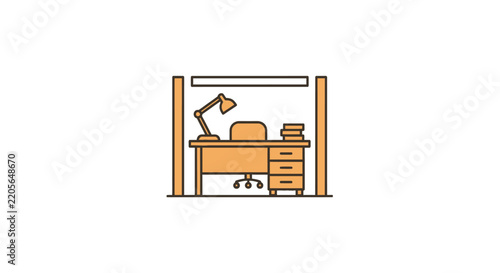 Desk with chair and office lamp.