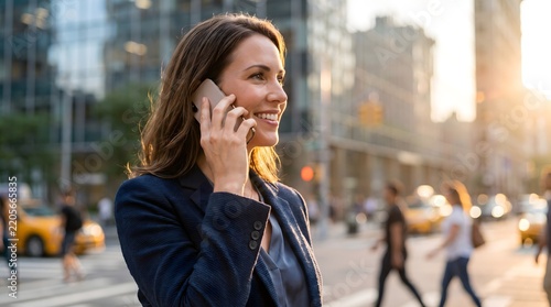 young woman talking on the phone in the city