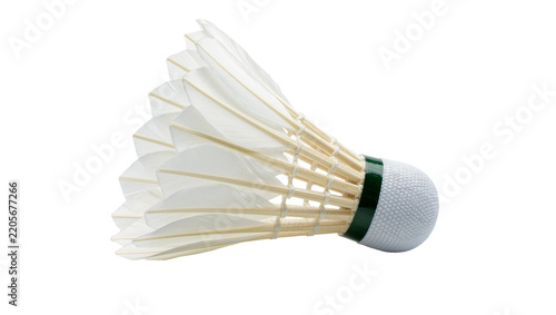 White feather shuttlecock with green band, isolated on transparent background