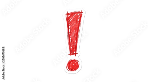 Hand-Drawn Red Exclamation Mark Sticker in Sketch Style Isolated on White Background