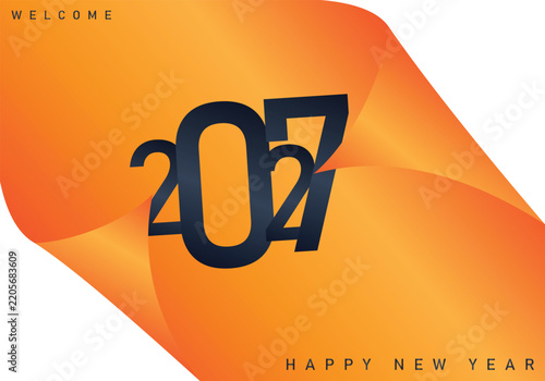 Happy New Year 2027 Modern Typography on Abstract Orange Vector BackgroundHappy New Year 2027 Modern Typography on Abstract Orange Vector Background