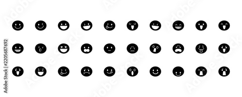 Set of colorful emoticon face icons showing various emotions and facial expressions, including happy, sad, surprised, angry, confused, worried, and playful moods.