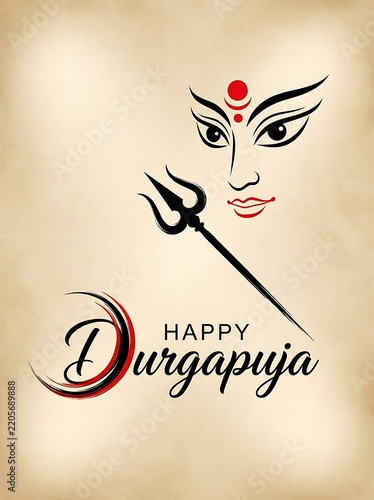 Happy durgapuja greeting with goddess durga eyes and trishul