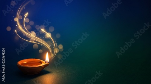 Burning diya for dhanteras with magical golden light trails