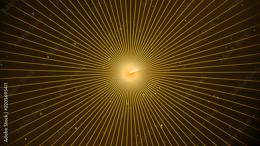 Obraz premium Golden sunburst background with radiating light rays and sparkling stars for festive design
