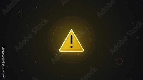 Animated yellow warning triangle icon with glowing digital interface elements