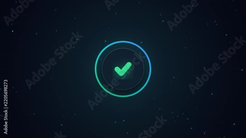 Animated checkmark icon with glowing circular progress ring for digital interface and task completion