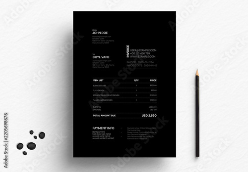 Black Invoice Template with Professional Business Billing Layout