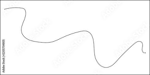 Abstract Hand-Drawn Dotted Line Collection. Dotted Spiral Curve Line. Hand Sketched Curly Border. Curly dotted line. Long dashed hand drawn squiggle.