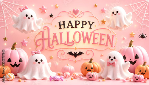 halloween card with ghost and pumpkin