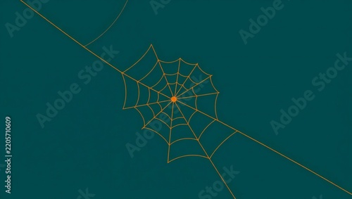 Orange spider web design on a dark teal background