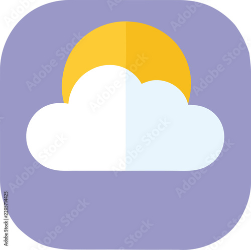 Yellow crescent moon and white cloud against blue circle background