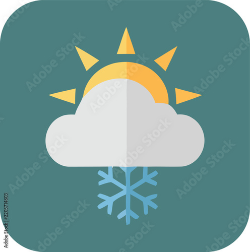 Yellow star with white crescent moon and blue snowflake on teal background