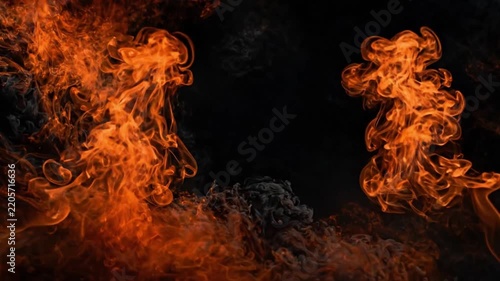Intense fire explosion with dramatic smoke in dark environment for cinematic visuals