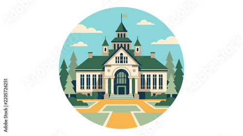 Vintage style illustration of a grand university or historical school building.