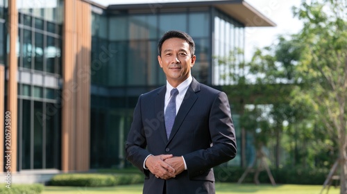 Confident Businessman in Front of Modern Building