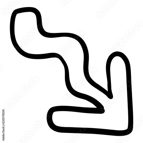 Hand drawn curved arrow pointing down right with doodle outline style.