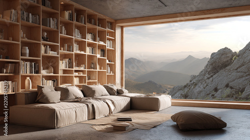 Warm Minimalist Mountain Library Interior