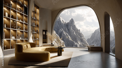 Minimalist Concrete Lounge with Mountain View