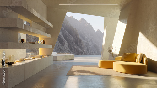 Minimalist Concrete Lounge with Mountain View