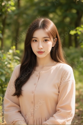 Beautiful Young Asian Woman Posing Outdoors in Nature.