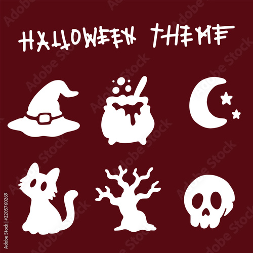 Spooky Halloween Magic Elements Set Witch Hat Cauldron Skull Pumpkin Vector