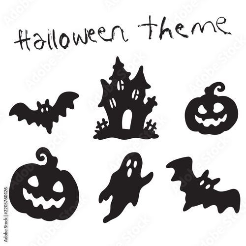 Halloween Bat Pumpkin Haunted House Silhouette Vector Set