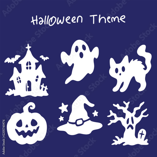 Halloween Haunted House Spooky Ghost Cat Pumpkin Vector Set