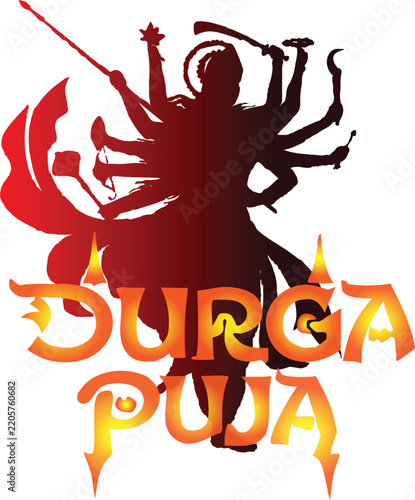 Durga Puja goddess riding lion performing divine battle celebration with fiery vector design