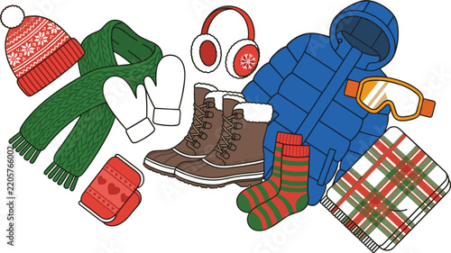 Winter Clothing Set with Hat, Gloves, Scarf, Boots, and Jacket